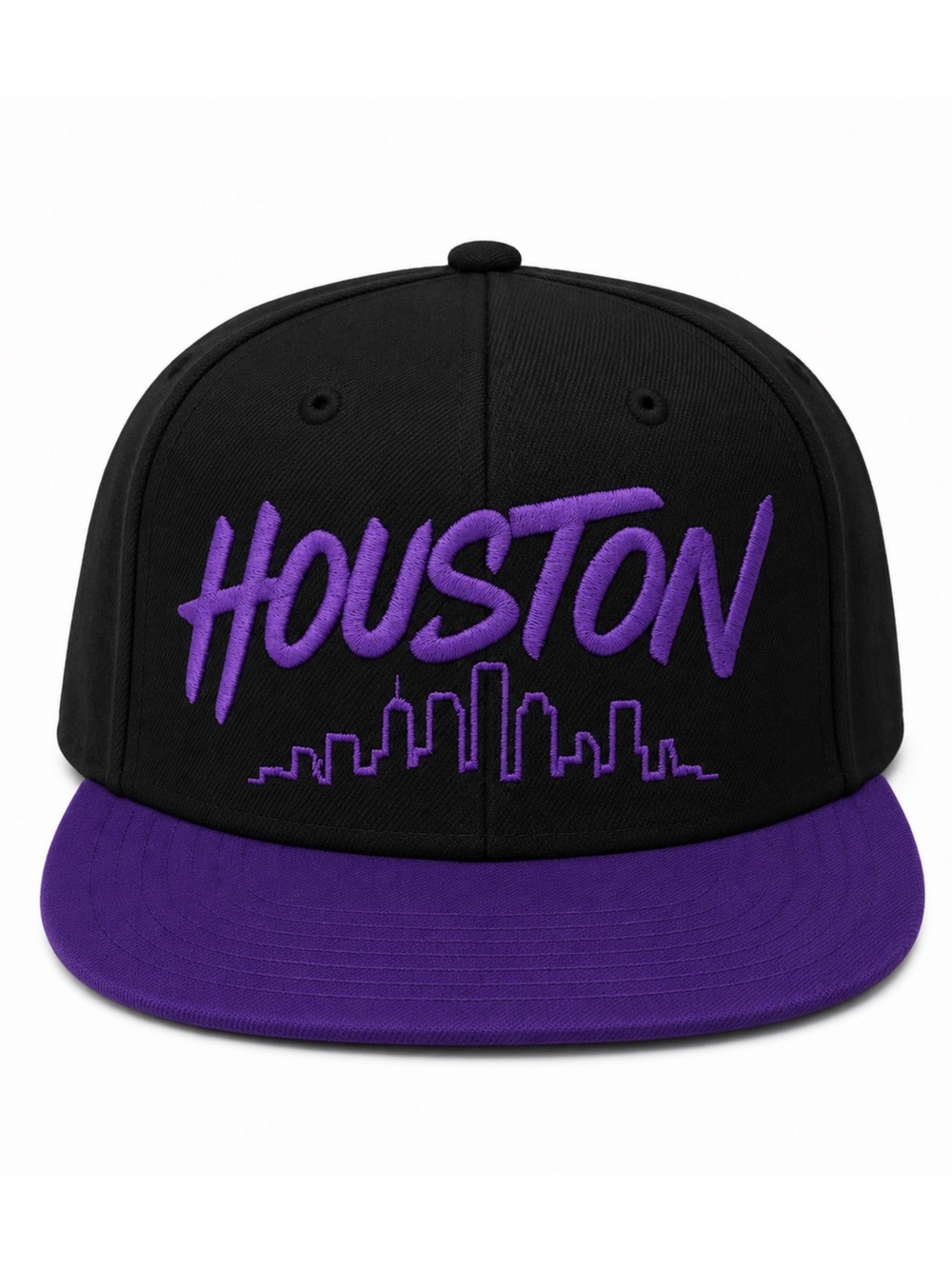 💜 Houston Snapback Hat Black Purple Embroidered Skyline Streetwear Baseball Cap